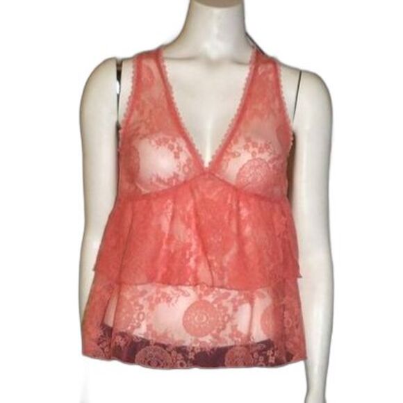 Rue 21 Tank Top All Lace Coral Camisole Ruffled Size Medium Layered Sexy - Picture 4 of 6